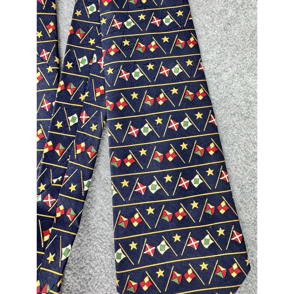 Tommy‎ Hilfiger Nautical Flags 100% Silk Necktie Navy Blue Sailing Maritime Tie
